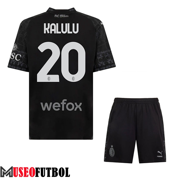 Camisetas De Futbol AC Milan (KALULU #20) Ninos 2023/2024 Fourth Negro