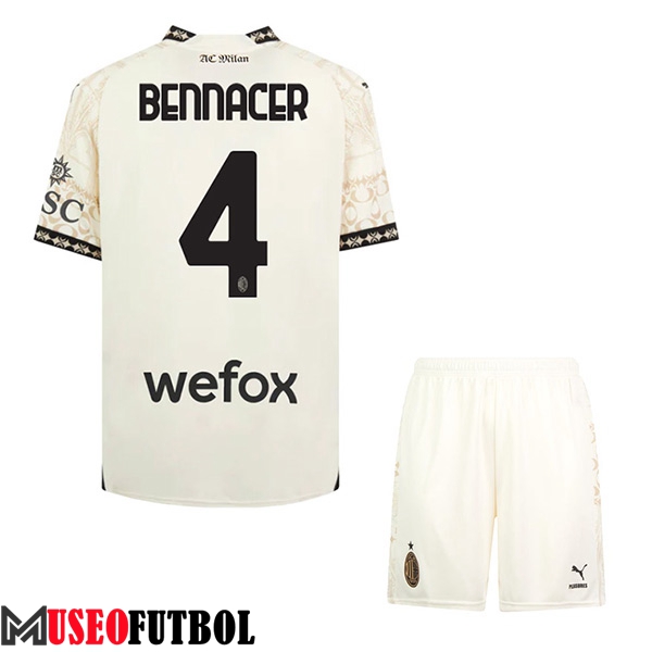 Camisetas De Futbol AC Milan (BENNACER #4) Ninos 2023/2024 Fourth Blanco