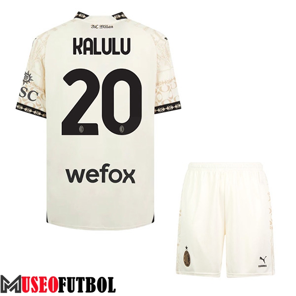 Camisetas De Futbol AC Milan (KALULU #20) Ninos 2023/2024 Fourth Blanco