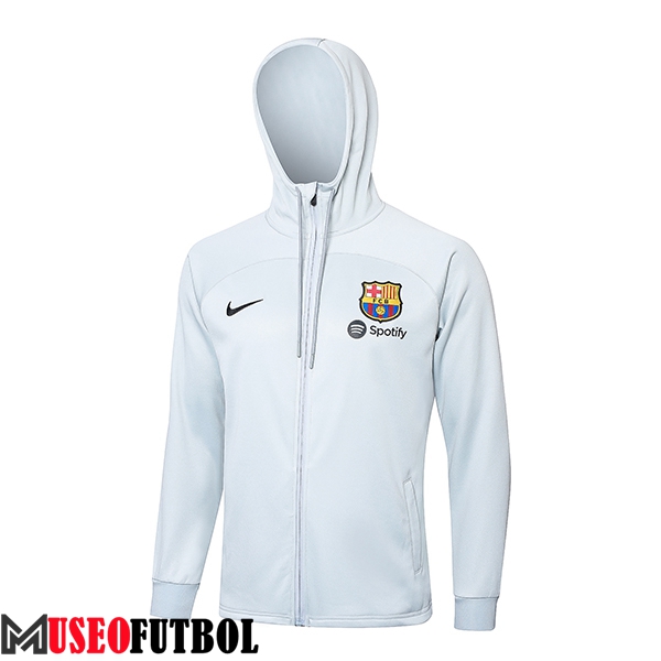 Chaqueta Con Capucha Chandal Rompevientos FC Barcelona Gris Claro 2024/2025