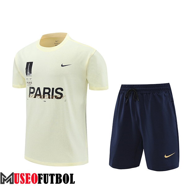 Camiseta Entrenamiento + Cortos PSG Beige/Negro 2024/2025