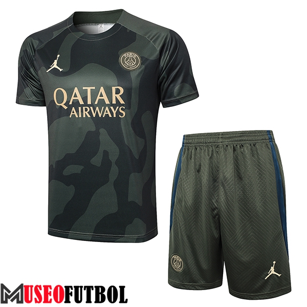 Camiseta Entrenamiento + Cortos Jordan PSG Verde 2024/2025 -02