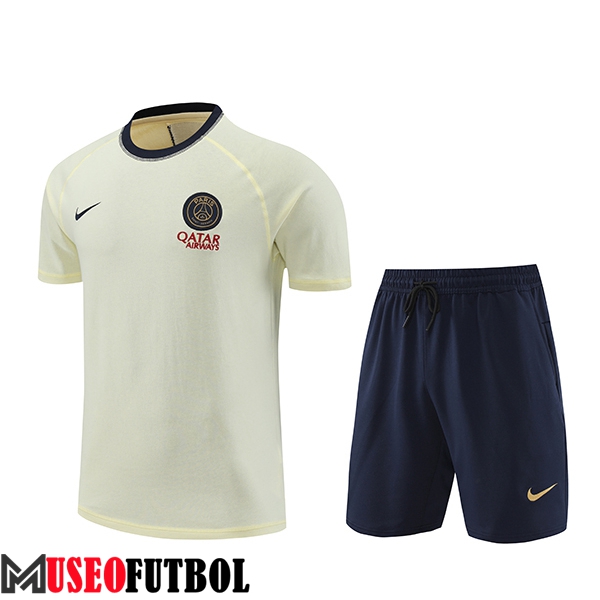 Camiseta Entrenamiento + Cortos PSG Beige/Negro 2024/2025