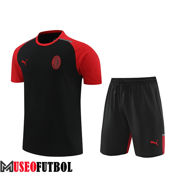 Camiseta Entrenamiento + Cortos AC Milan Negro/Rojo 2024/2025