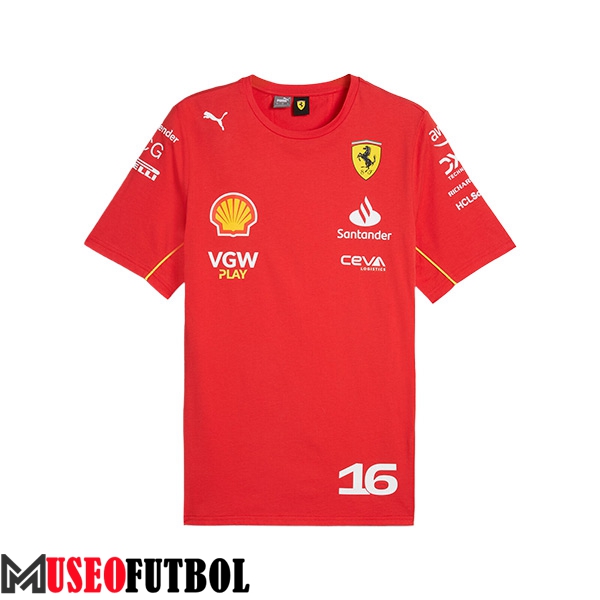 Camiseta de manga corta F1 Scuderia Ferrari Team #16 Rojo/Negro/Amarillo 2024