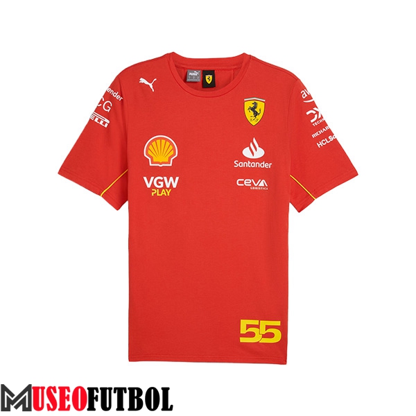 Camiseta de manga corta F1 Scuderia Ferrari Team #55 Rojo/Negro/Amarillo 2024