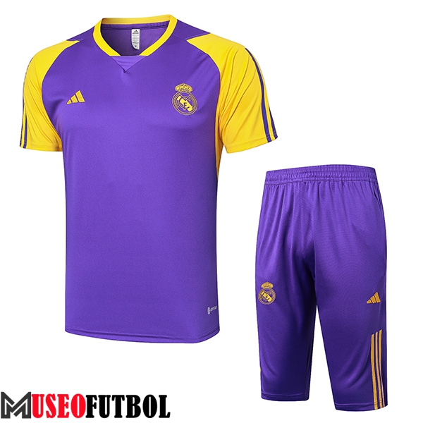 Camiseta Entrenamiento + Cortos Real Madrid Violeta/Amarillo 2024/2025