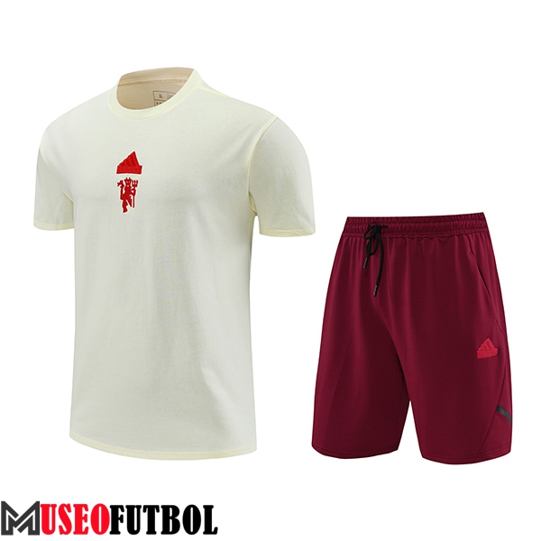 Camiseta Entrenamiento + Cortos Manchester United Beige/Rojo 2024/2025