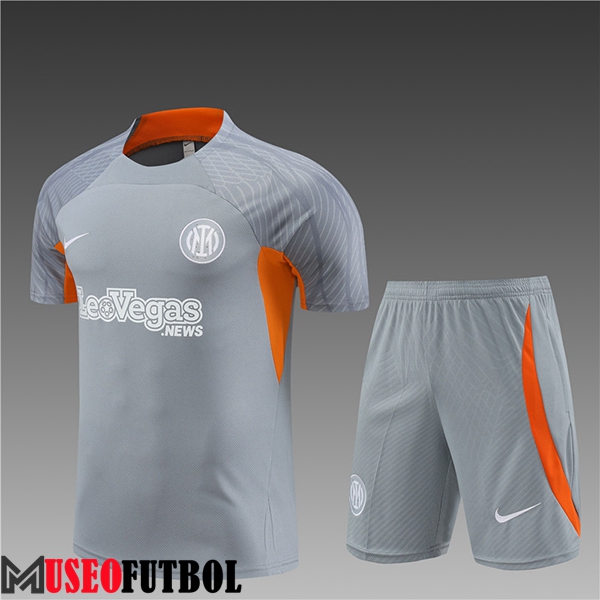 Camiseta Entrenamiento + Cortos Inter Milan Gris/Naranja Ninos 2024/2025