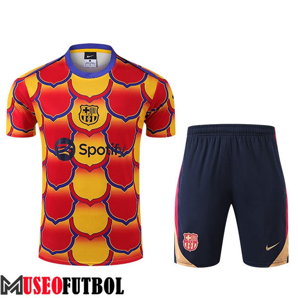 Camiseta Entrenamiento + Cortos FC Barcelona Rojo/Naranja 2024/2025