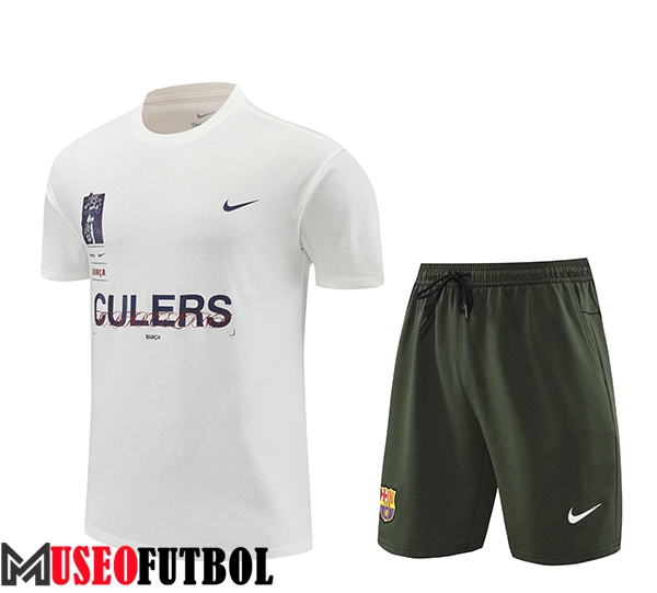 Camiseta Entrenamiento + Cortos FC Barcelona Blanco/Verde 2024/2025