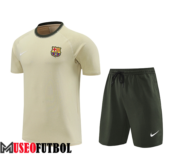 Camiseta Entrenamiento + Cortos FC Barcelona Beige/Verde 2024/2025