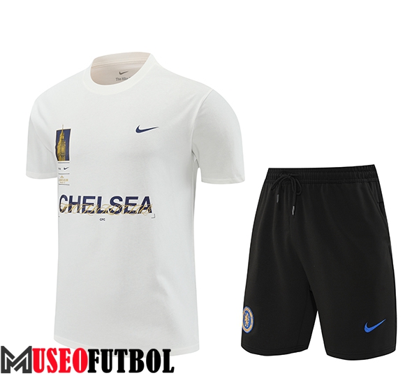 Camiseta Entrenamiento + Cortos FC Chelsea Blanco/Negro 2024/2025