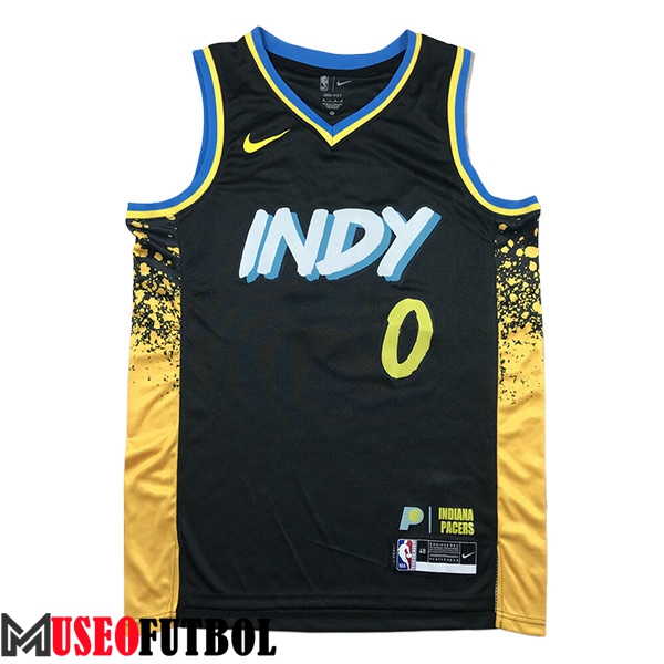 Camisetas De Futbol Indiana Pacers (HALIBURTON #0) 2024/25 Negro/Amarillo -02