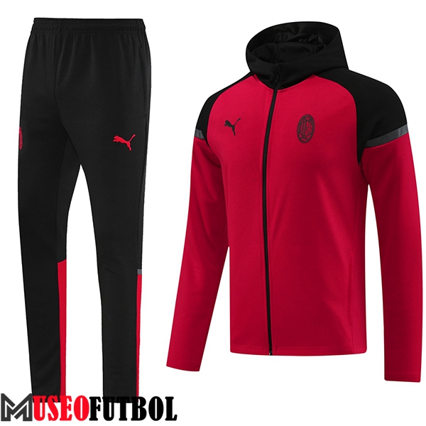 Chaqueta Con Capucha Chandal Rompevientos Chaqueta AC Milan Rojo/Negro 2024/2025