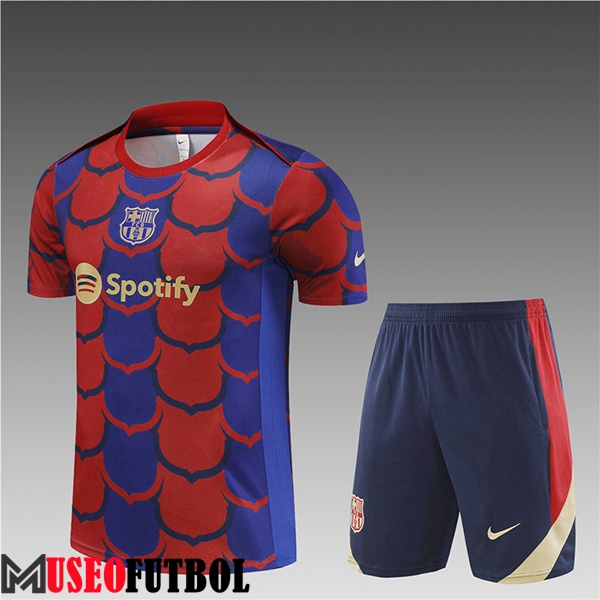 Camiseta Entrenamiento + Cortos FC Barcelona Ninos Rojo/Azul 2024/2025