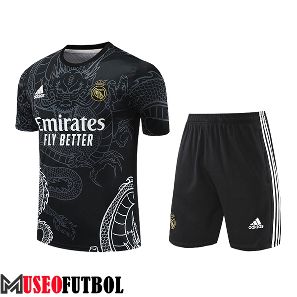 Camiseta Entrenamiento + Cortos Real Madrid Negro/Gris/Blanco 2024/2025