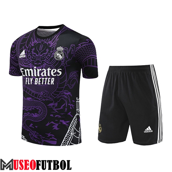 Camiseta Entrenamiento + Cortos Real Madrid Violeta/Negro 2024/2025 -02