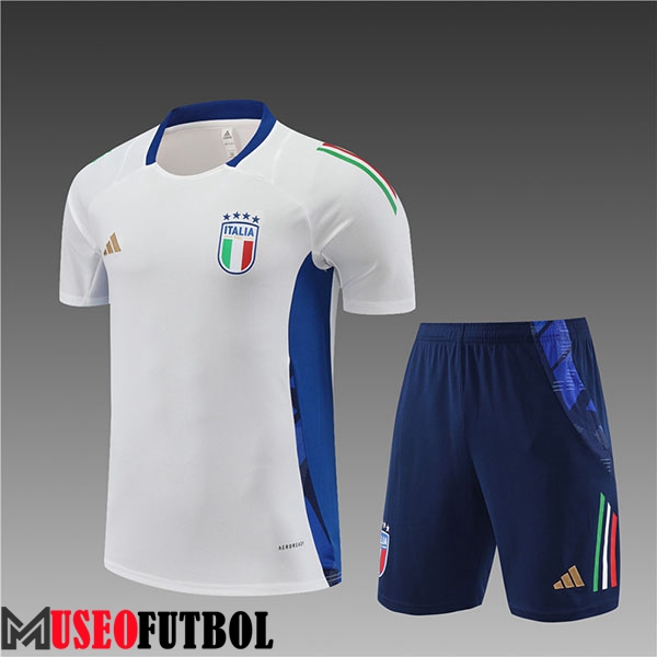 Camiseta Entrenamiento + Cortos Italia Blanco/Azul Ninos 2024/2025