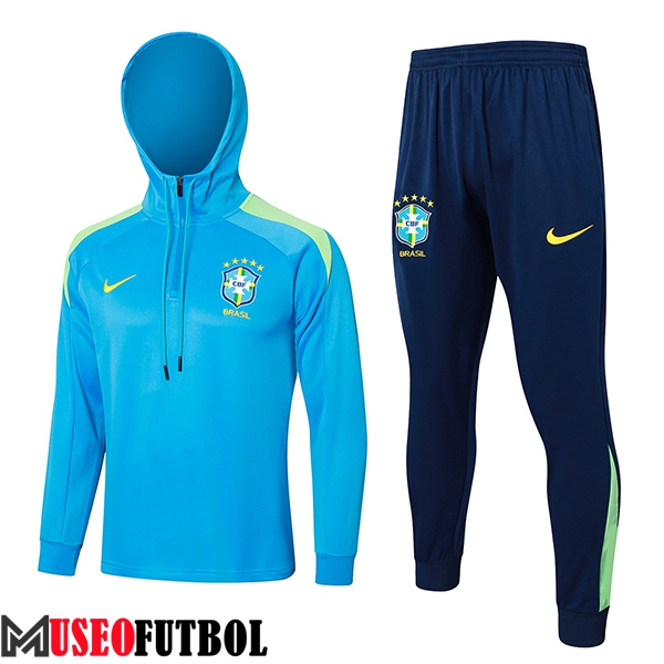 Chaqueta Con Capucha Chandal Rompevientos Brasil Azul/Verde 2024/2025