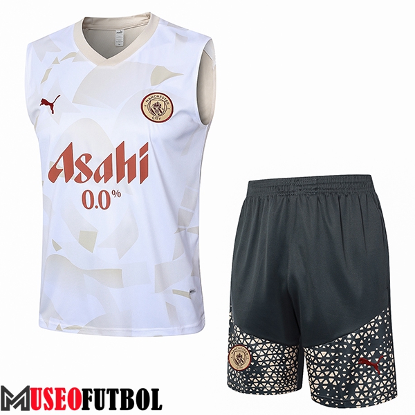 Camiseta Entrenamiento sin mangas Manchester City Blanco/Amarillo 2024/2025