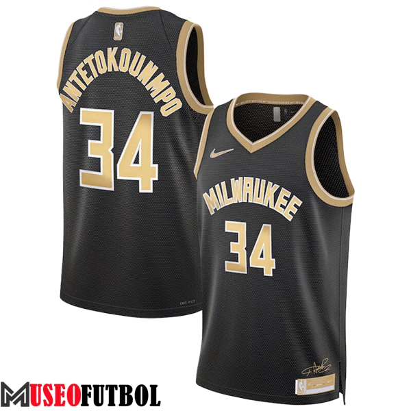 Camisetas NBA Milwaukee Bucks (ANTETOKOUNMPO #34) 2024/25 Negro/Amarillo