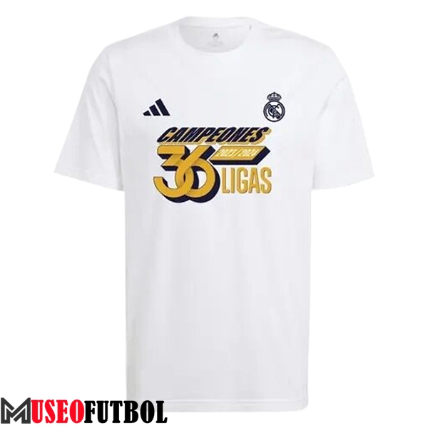 Camisetas De Futbol Real Madrid T-Shirt 36 LIGAS Champions Cotton Blanco 2024/2025