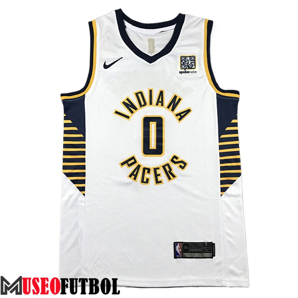 Camisetas NBA Indiana Pacers (HALIBURTON #0) 2024/25 Blanco/Negro/Amarillo