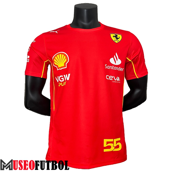 Camiseta de manga corta F1 Scuderia Ferrari Team #55 Rojo/Amarillo 2024