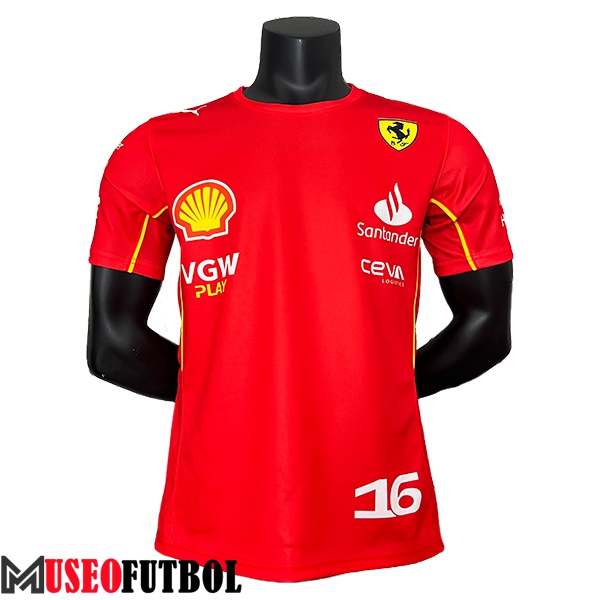 Camiseta de manga corta F1 Scuderia Ferrari Team #16 Rojo/Amarillo 2024