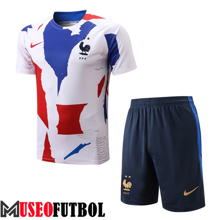 Camiseta Entrenamiento Francia + Cortos Blanco/Azul/Rojo 2022/2023