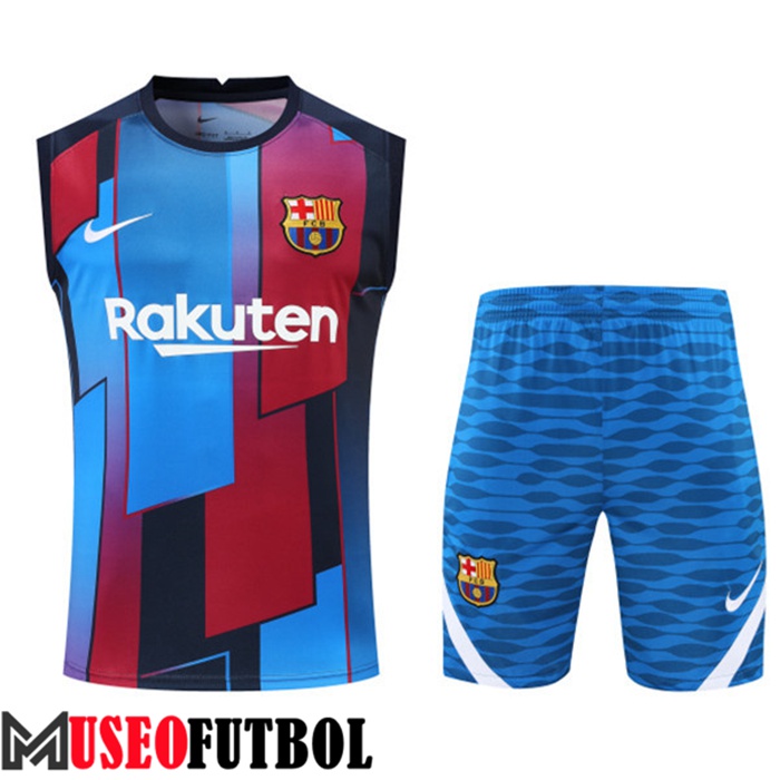 Camiseta Entrenamiento Sin mangas + Cortos FC Barcelona Azul/Rojo 2022/2023