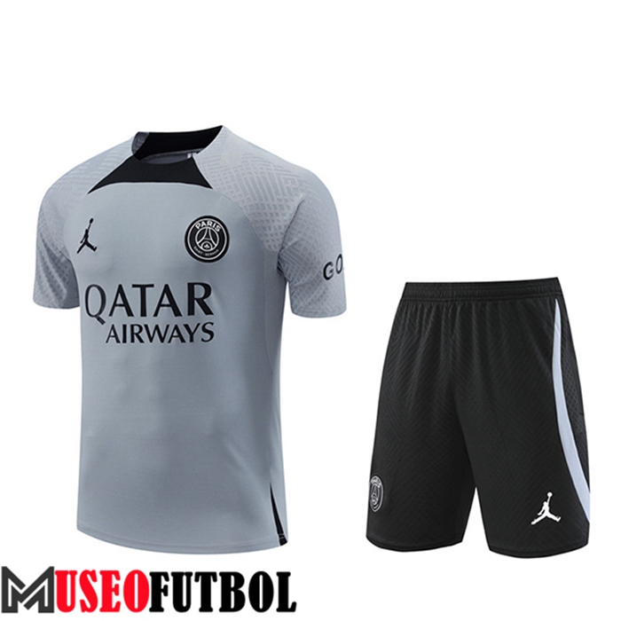 Camiseta Entrenamiento + Cortos Jordan PSG Gris Claire 2022/2023