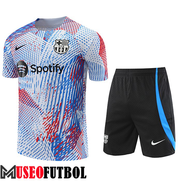 Camiseta Entrenamiento + Cortos FC Barcelona Blanco/Rojo/Azul 2022/2023