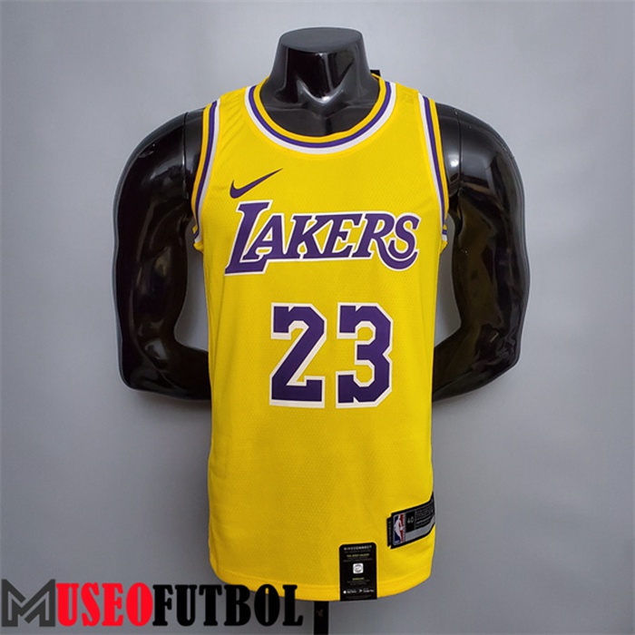 Camiseta Los Angeles Lakers (James #23) Amarillo Escote redondo