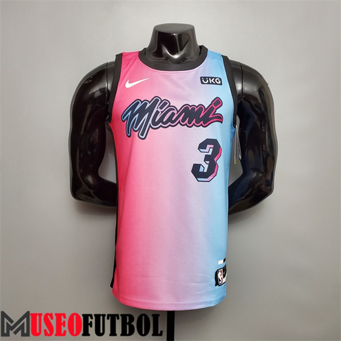 Camiseta Miami Heat (Wade #3) Rosa/Azul Gradient Color City Edition