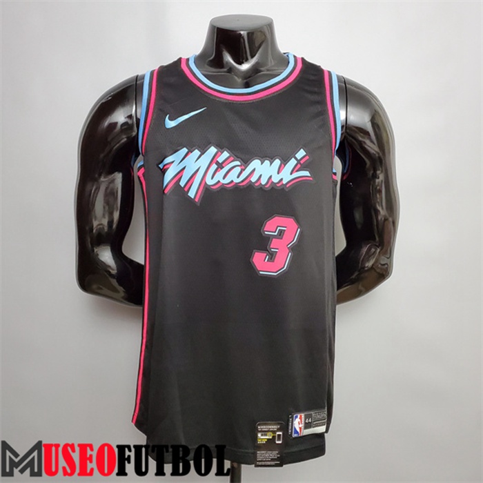 Camiseta Miami Heat (Wade #3) Negro Escote redondo