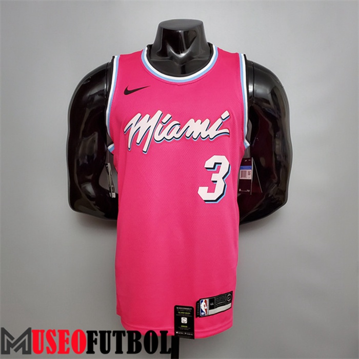 Camiseta Miami Heat (Wade #3) Rosa Escote redondo