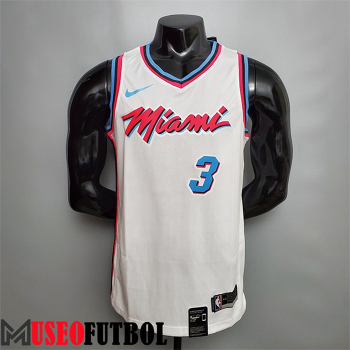 Camiseta Miami Heat (Wade #3) Blanco Cuello en V