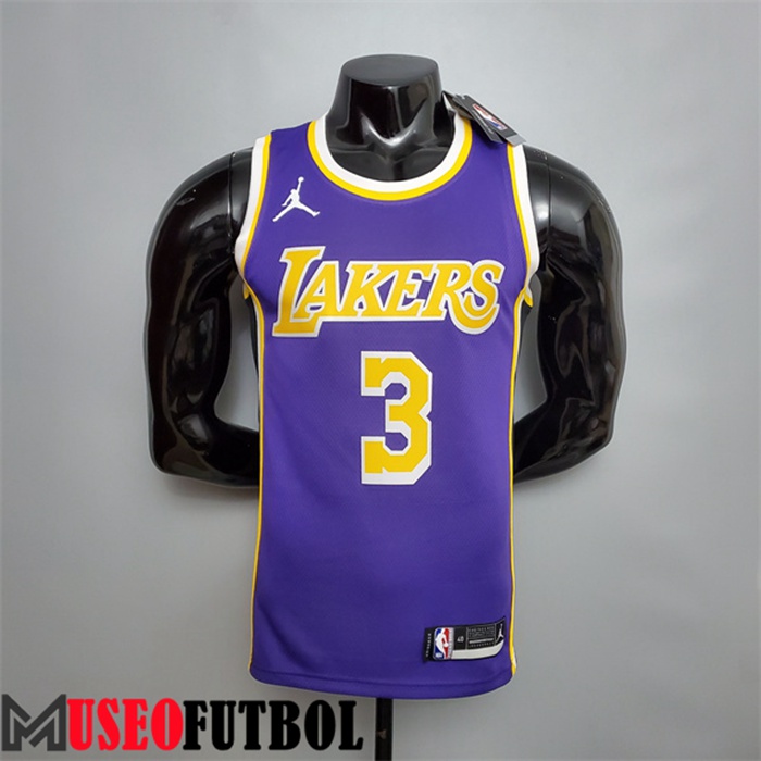 Camiseta Los Angeles Lakers (Davis #3) Púrpura Escote Redondo Temático