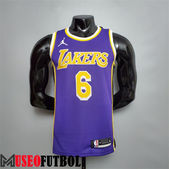 Camiseta Los Angeles Lakers (James #6) Púrpura Escote Redondo Temático