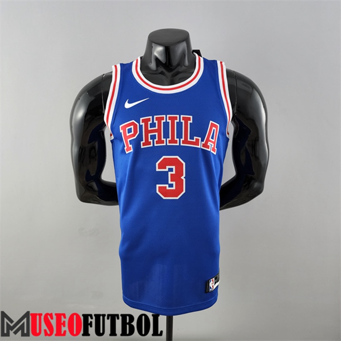 Camiseta Philadelphia 76ers (Iverson #3) Azul Retro Escote redondo