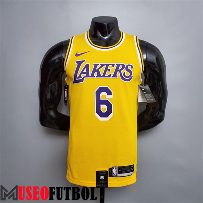 Camiseta Los Angeles Lakers (James #6) Amarillo Escote redondo