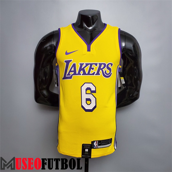 Camiseta Los Angeles Lakers (James #6) Amarillo Anillo en V Edición City