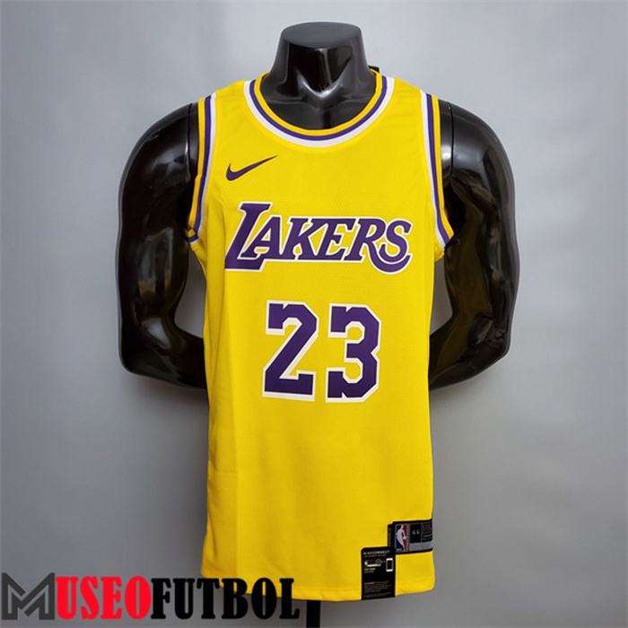 Camiseta Los Angeles Lakers (James #23) Amarillo Escote redondo