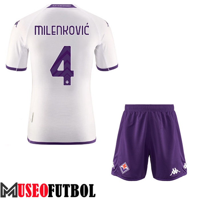 Camiseta ACF Fiorentina (MILENKOVIĆ #4) Ninos Segunda 2022/23