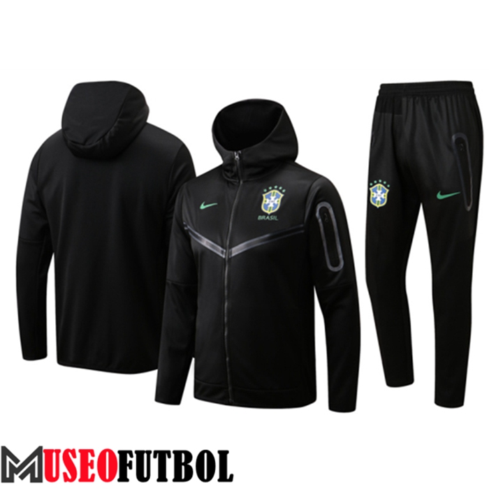 Chaqueta Con Capucha Chandal Futbol Brasil Negro 2022/2023