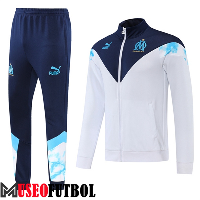 Chandal Futbol - Chaqueta Marsella OM Blanco/Azul 2022/2023