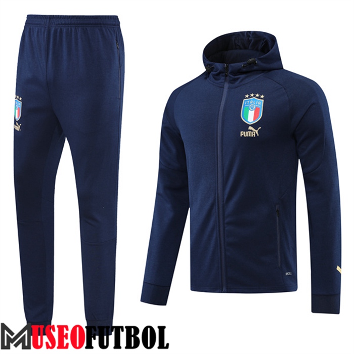 Chaqueta Con Capucha Chandal Futbol Italia Azul Marin 2022/2023