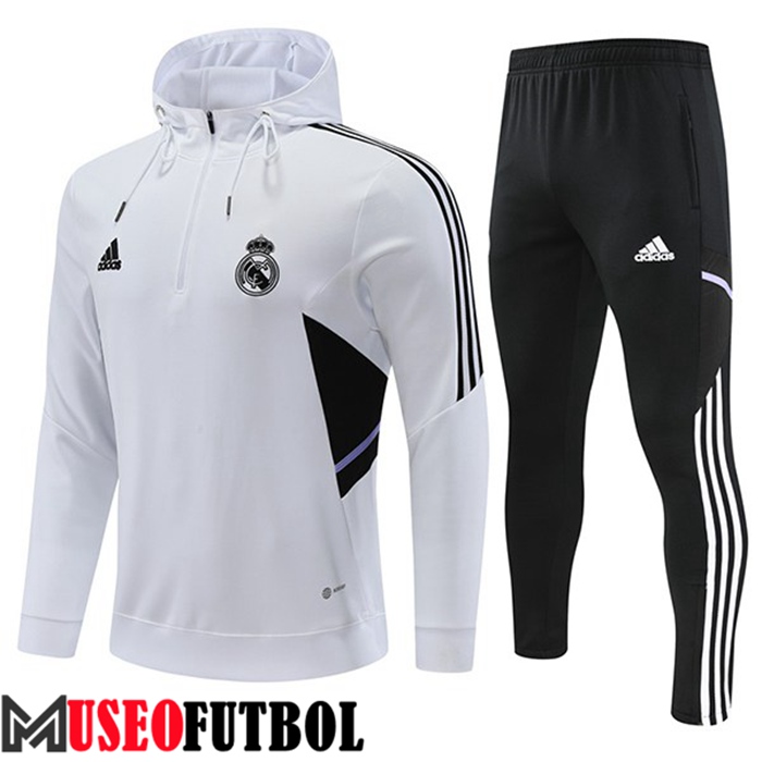 Chaqueta Con Capucha Rompevientos Real Madrid Blanco 2022/2023